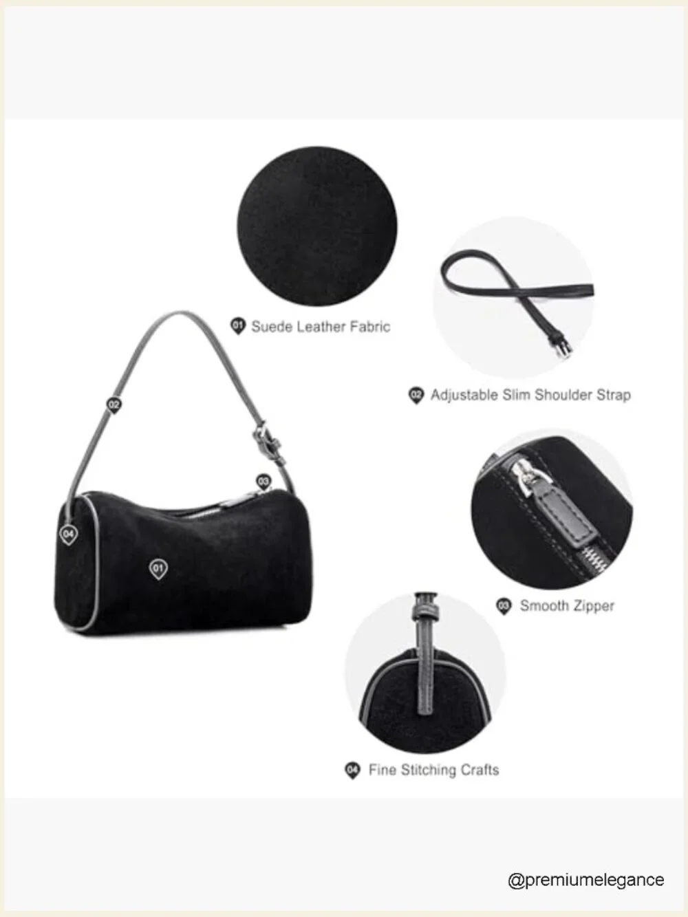 Suede Leather Crossbody Hobo Bag - Small Barrel Purse Women